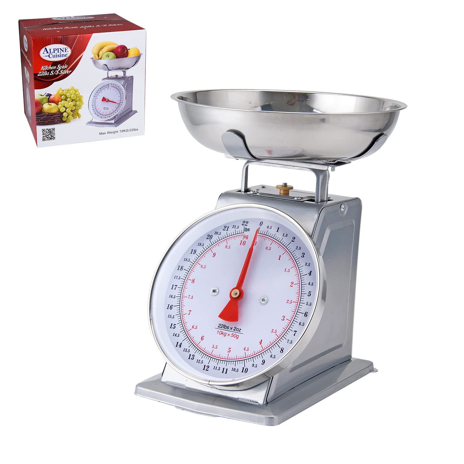 Alpine Cuisine Stainless Steel Analog Kitchen Scale Silver Mechanical