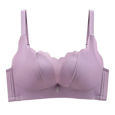 REORIAFEE Womens Bras No Underwire Full Support Gathered Together No Wire Bras Seamless Adjustable Straps Brassiere Comfy Spaghetti Straps Breathable Corset Underwear Comfortable Lingerie Purple XXL