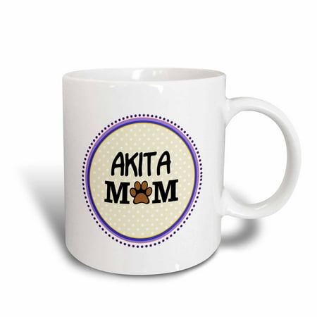 Akita Porcelain - 3dRose Akita Dog Mom - paw print mum - circle - doggie mama by breed - doggy love - dog lovers - purple, Ceramic Mug, 11-ounce