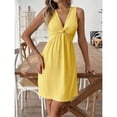 thumbnail image 5 of Light Yellow V-Neck Twist Front Sleeveless Mini Dress With Ruched Detail, 5 of 6