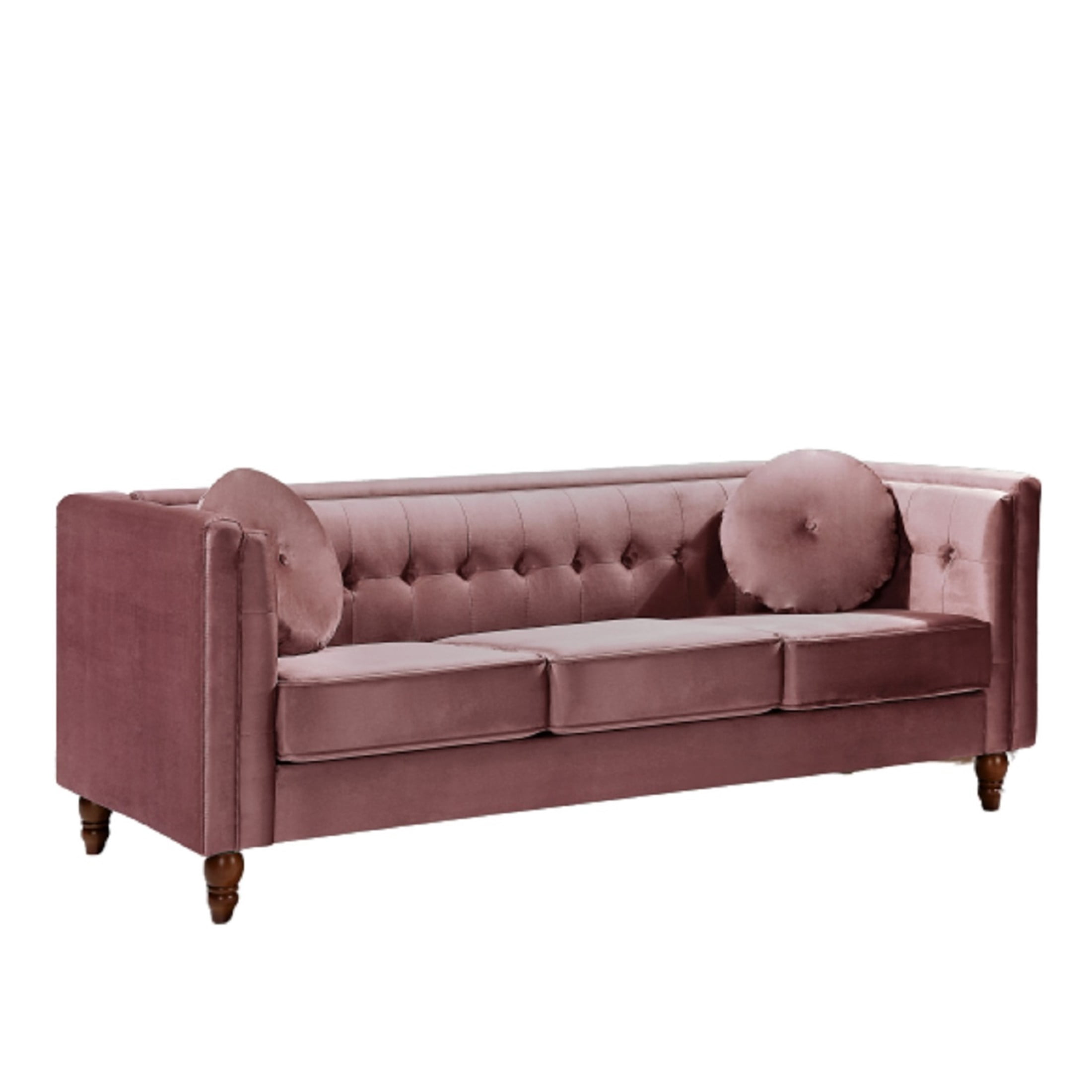 GDF Studio 80.7" Chesterfield Tufted Sofa with Square Arms, Crushed Velvet Upholstery, Rose