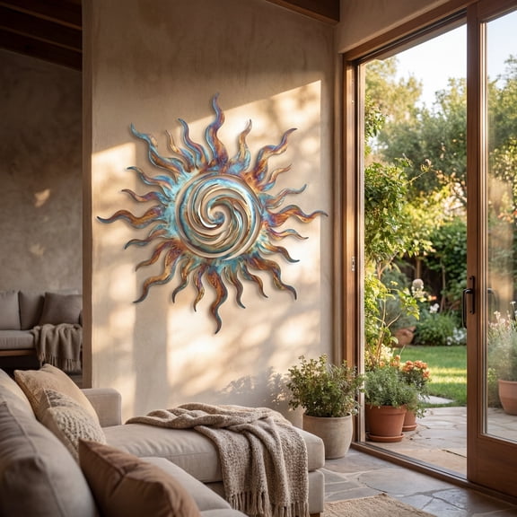 Donemore Metal Sun Wall Decor Art Round Hanging Ornament Living Room Bedroom Modern Home Decoration Accent Piece Indoor Outdoor Display