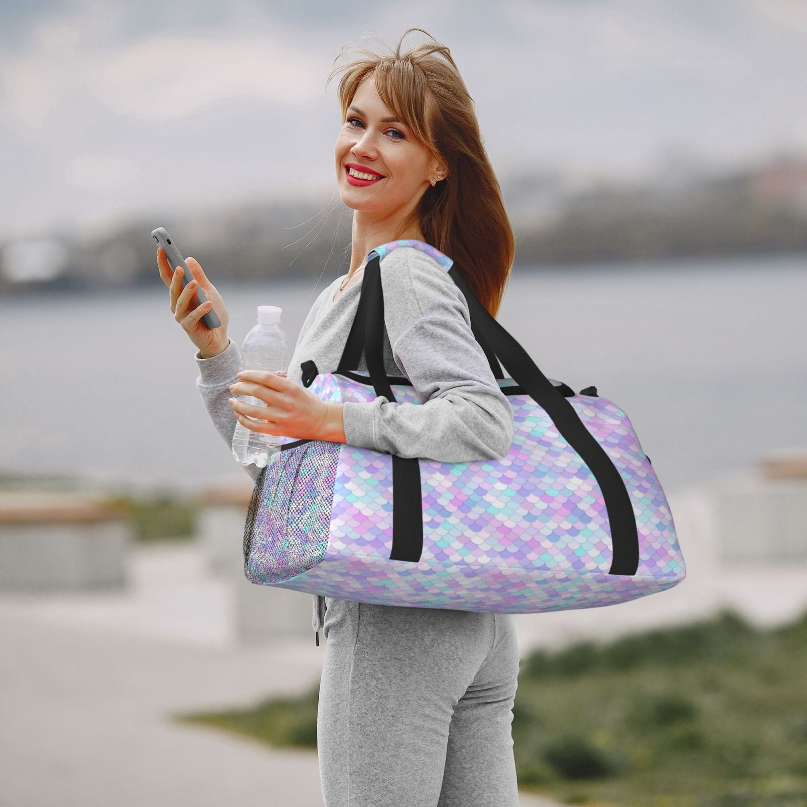 Fuzoiu Rainbow Scales Print Travel Duffle Bag,Carry On Tote Bags,Duffel Bag,Sport Gym Bag, Hospital Bag for Labor and Delivery, Overnight Bag,Luggage Bag
