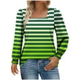 thumbnail image 2 of Zedker Stylish Striped Casual Fall and Winter Thermal Women's Quadrate Neckline Long Sleeve Knitted Sweaters with Elastic Cuffs,Green,L, 2 of 6