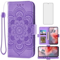 Asuwish Compatible with Motorola Moto G Power 5G 2024 Wallet Case Lanyard Leather Flip Card Holder Stand Wrist Strap Cell Phone Cover for G5 Women Men Purple