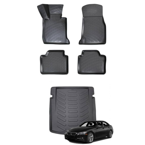 Car Floor Mats   Cargo Liner (Full SET) Compatible for BMW 3 Series F30 2012-2019 Waterproof | All Weather