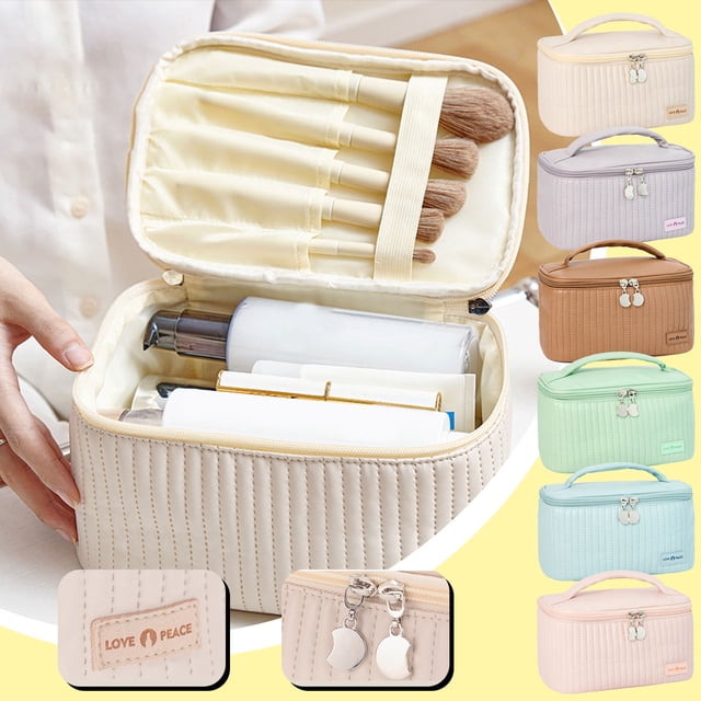 Fiudx Neceser de Viaje para Cosméticos, de Piel Color Crema, Resistente Al Agua, Organizador Multifuncional, Ideal para Uso Diario, Ideal Como Regalo para Mujer, 21 X 13,5 X 12 Cm
