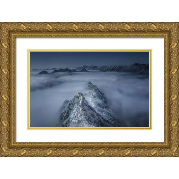 Cui, Yuan 14x10 Gold Ornate Wood Framed with Double Matting Museum Art Print Titled - Sea of Clouds on the Jian Kou Great Wall