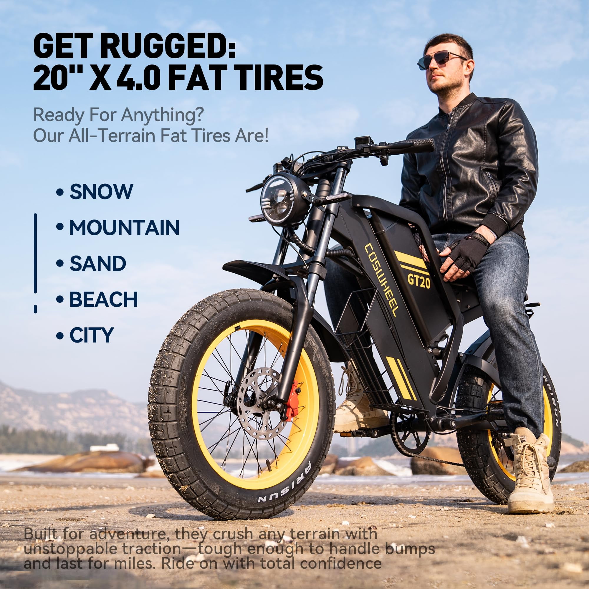 COSWHEEL GT20 1500W(Peak) Electric Bike for Adults, 48V Removable Battery Max Range 28MPH & 87 Miles Electric Motorcycle,All Terrain Fat Tires Electric Dirt Bike UL2849