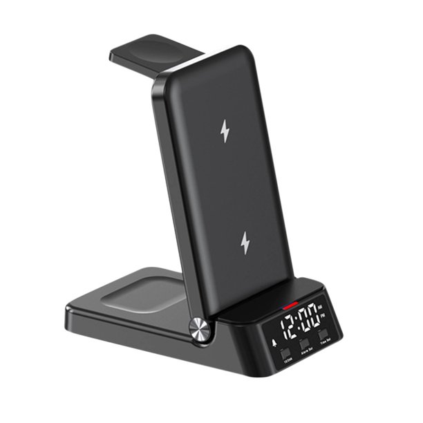 Cargador inalámbrico 3 en 1 Pisexur para hombre, estación de carga rápida de 15 W con despertador y función de noche, teléfono móvil, electrónica infantil, organizador de electrónica.