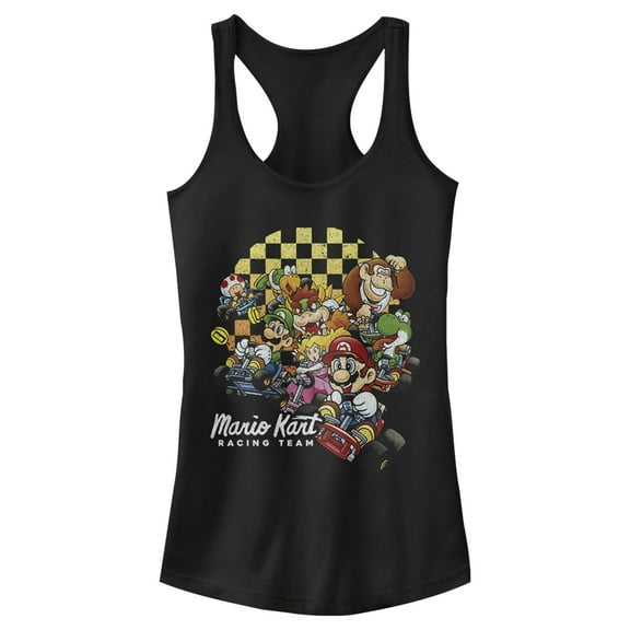 Junior's Nintendo Mario Kart Cast Collage Racerback Tank Top Black Medium