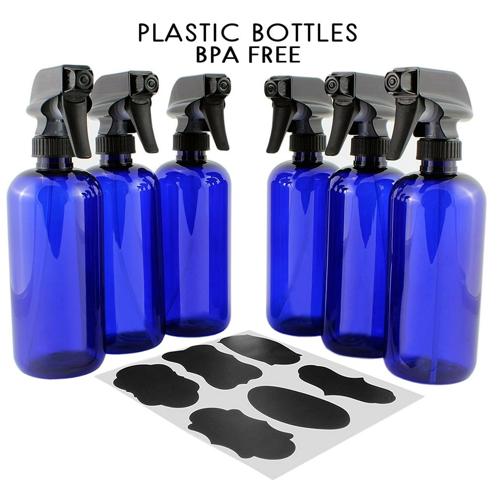 16oz Cobalt Blue PLASTIC Spray Bottles w/ Heavy Duty Mist & Stream