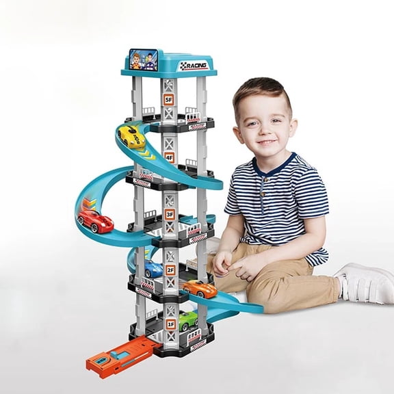Plastic Multi‑Level Race Track Ramp Toy Set, Gliding Car Racing Playset Educational Gift for Kids Boys Girls Ages 3 Years Old