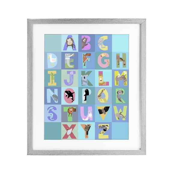 Stupell Industries Contemporary Animal Alphabet in Blue Gray Framed Print Under Glass, 13 x 16, by Carla Daly