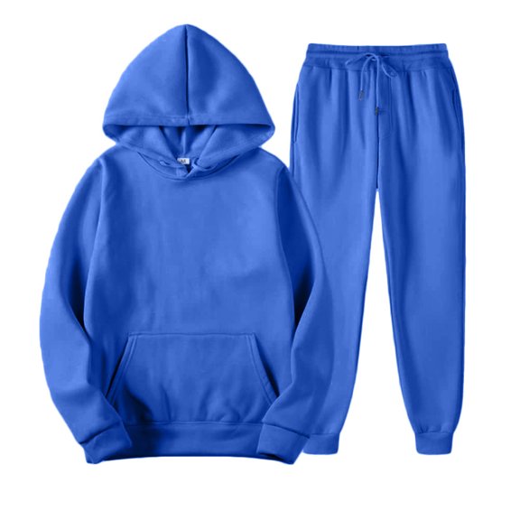 Delconic Unisex Winter Fleece Lined Hoodie and Jogger Set Loose Fit Pullover Hooded Sweatshirt Drawstring Waist Sweatpants Blue L