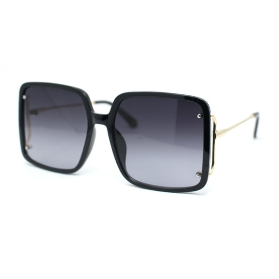 Classic Womens Butterfly Rectangle Oversize Fashion Sunglasses Black Gold - Smoke