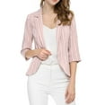 thumbnail image 3 of INSPIRE CHIC Women's Striped Blazer  3/4 Sleeves Casual Open Front Notched Lapel Blazer XS Pink, 3 of 8