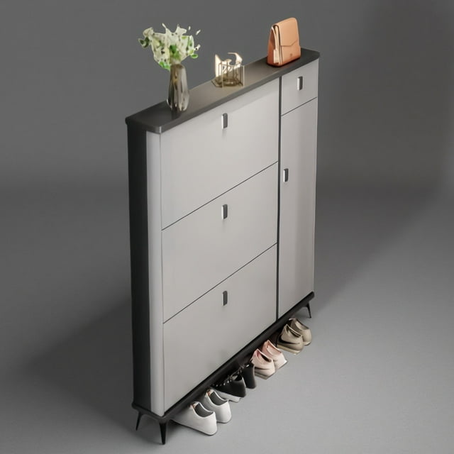SOCE041 - Armoire à Chaussures Mince pour Entrée avec Rangement Rabattable - Gris (100 x 17 x 120 cm)