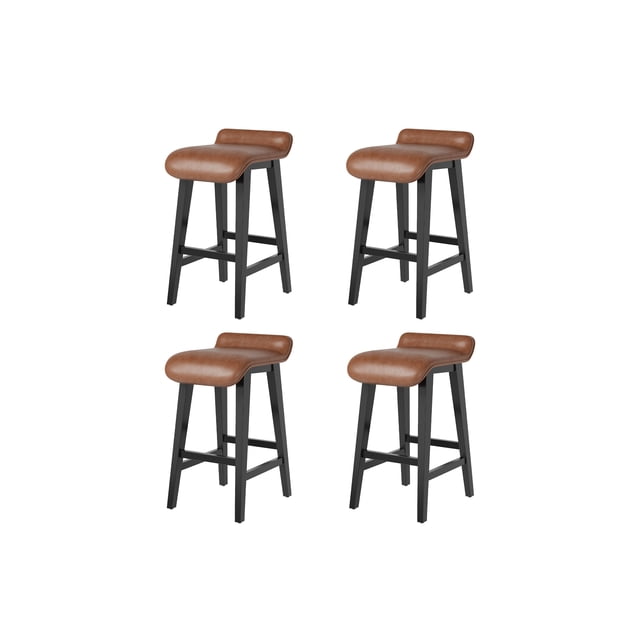 Set de 4 Taburetes Altos de Bar Modernos – Madera Maciza con Asiento Tapizado en Cuero PU – Diseño Industrial para Isla de Cocina, Barra o Comedor – Color Marrón (Altura 75cm, 4 Unidades)