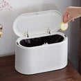 thumbnail image 1 of Mini Trash Can with Lid - Press-Type, Removable Inner Plastic, Small Garbage Can, Compact Covered Closable Trash Bin for Desk, Countertop, Office, Kids - Oval Rectangle (White), 1 of 3