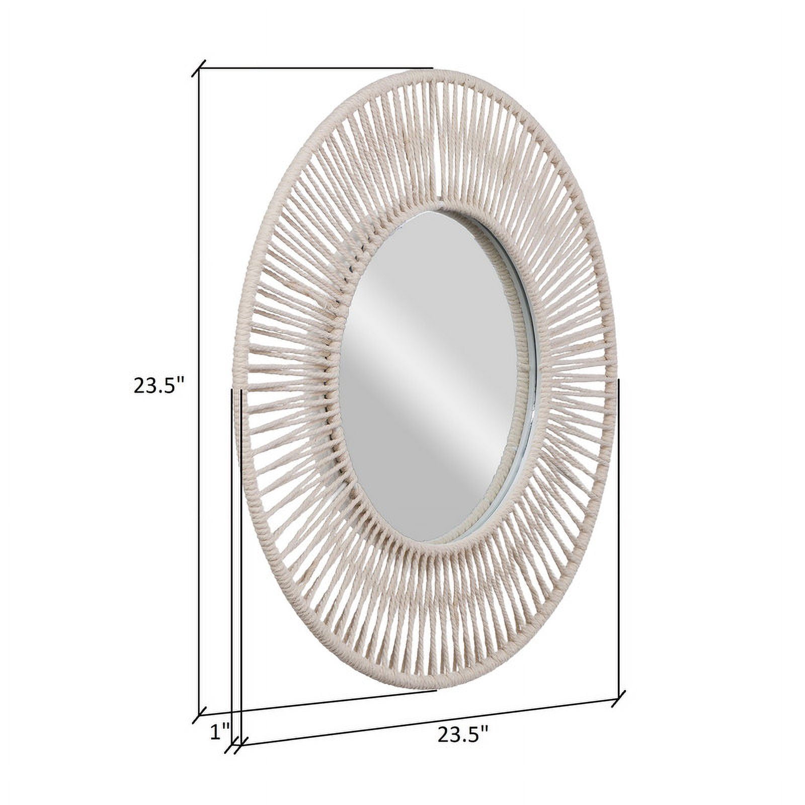 Liliana White Bamboo Round Boho Wide Frame Wall Mirror