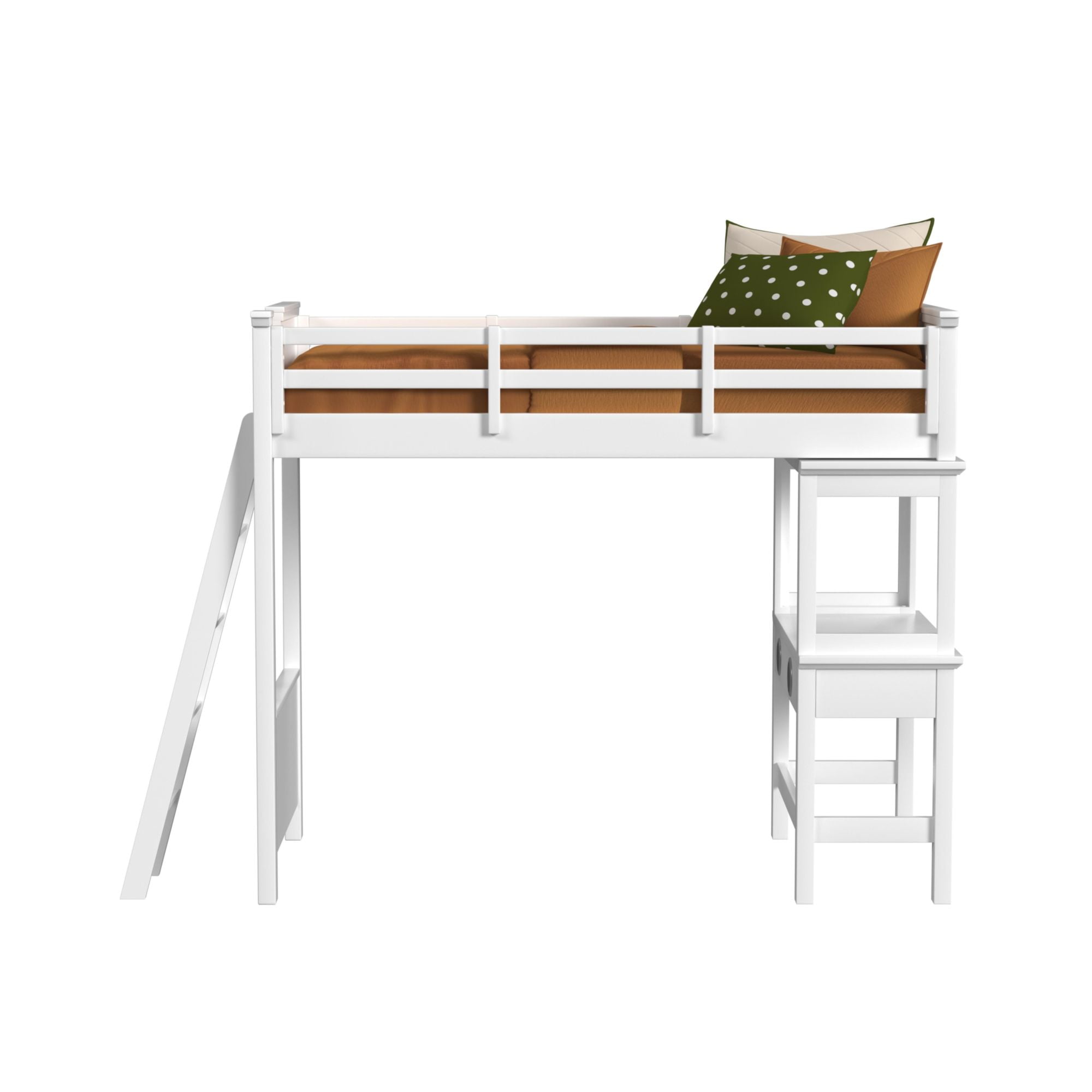 Brooklyn Kids Twin Loft with Ladder and Desk with Speaker in White