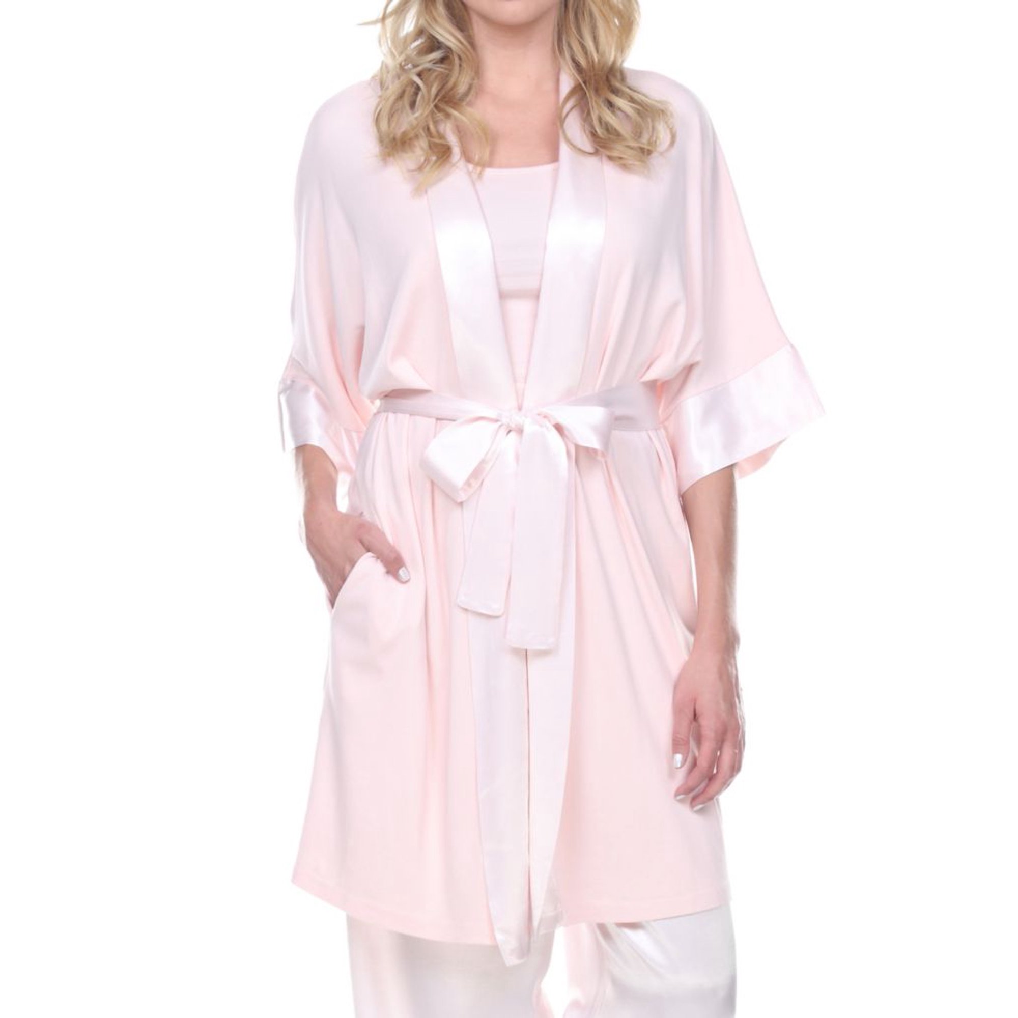 Women S Pj Harlow Shala Knit Robe With Pockets And Satin Trim Blush Xs S Walmart Canada