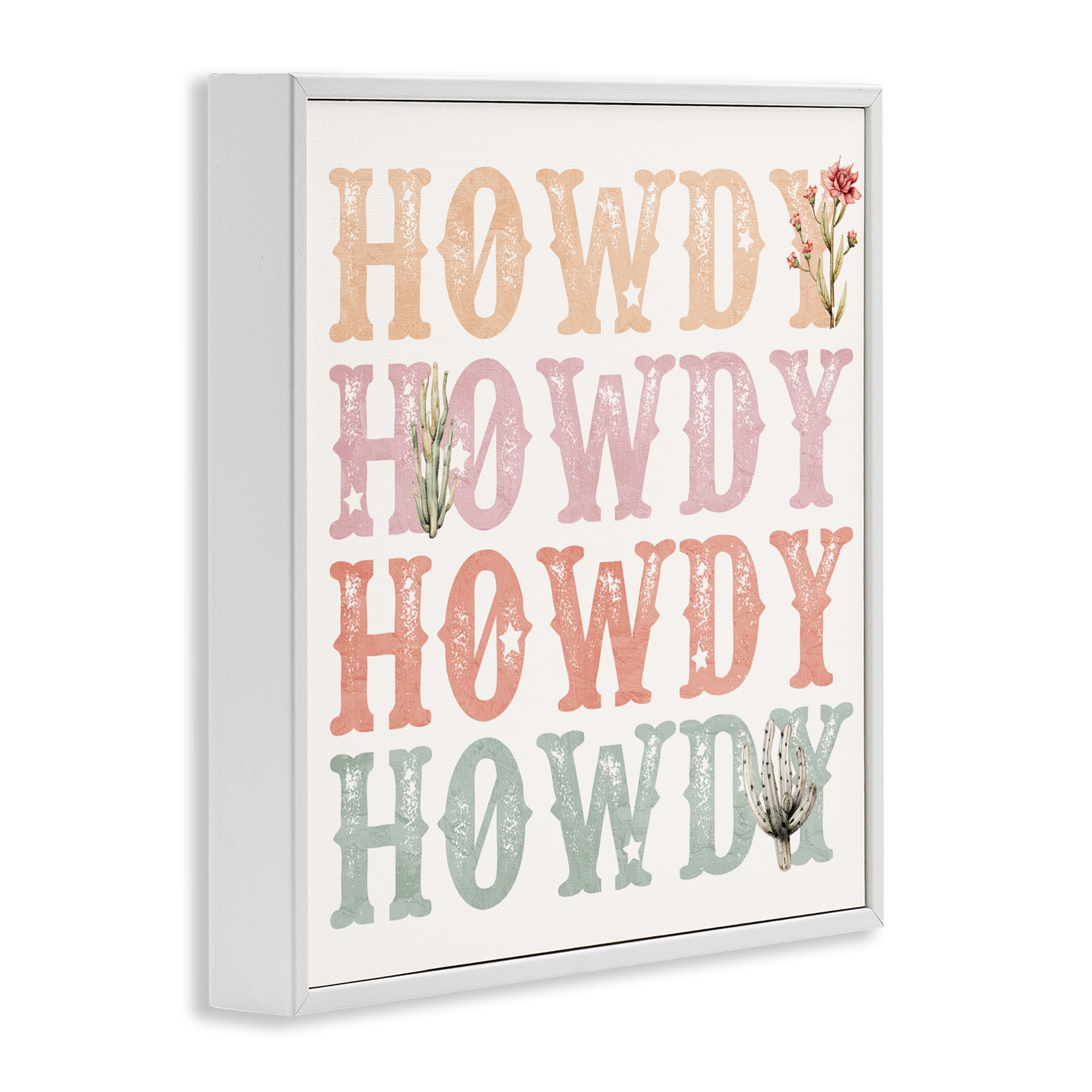 Vintage Howdy Rainbow Text White Framed Giclee Art, design by Kim Allen