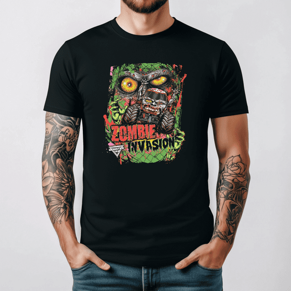 Black And Green Zombie Invasion Monster Truck Sports Graphic Tee V19960,Unisex S- 5XL