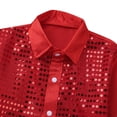 thumbnail image 5 of TiaoBug Kids Boys Shiny Sequins Long Sleeve Shirt Jazz Latin Street Dance Disco Party Top with Hat Red 11-12, 5 of 7