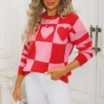 thumbnail image 6 of Tnhcen Women's Checkered Heart Print Sweater Loose Fit Acrylic Knit Top Soft Crewneck Pullover Casual Long Sleeve Comfort Wear Romantic Winter Style S-XL, 6 of 9