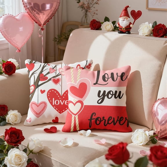 Valentines Day Decorations -Valentine''s Pillows Covers 18x18 Inch Heart Throw Pillows - Valentines Decor Party Favors Supplies Accessories Indoor Outdoor for Galentines Day Home Couch Office