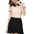 thumbnail image 6 of MODA NOVA Junior's Contrast Doll Collar Short Sleeve Tops Sheer Lace Top Pink XL, 6 of 7