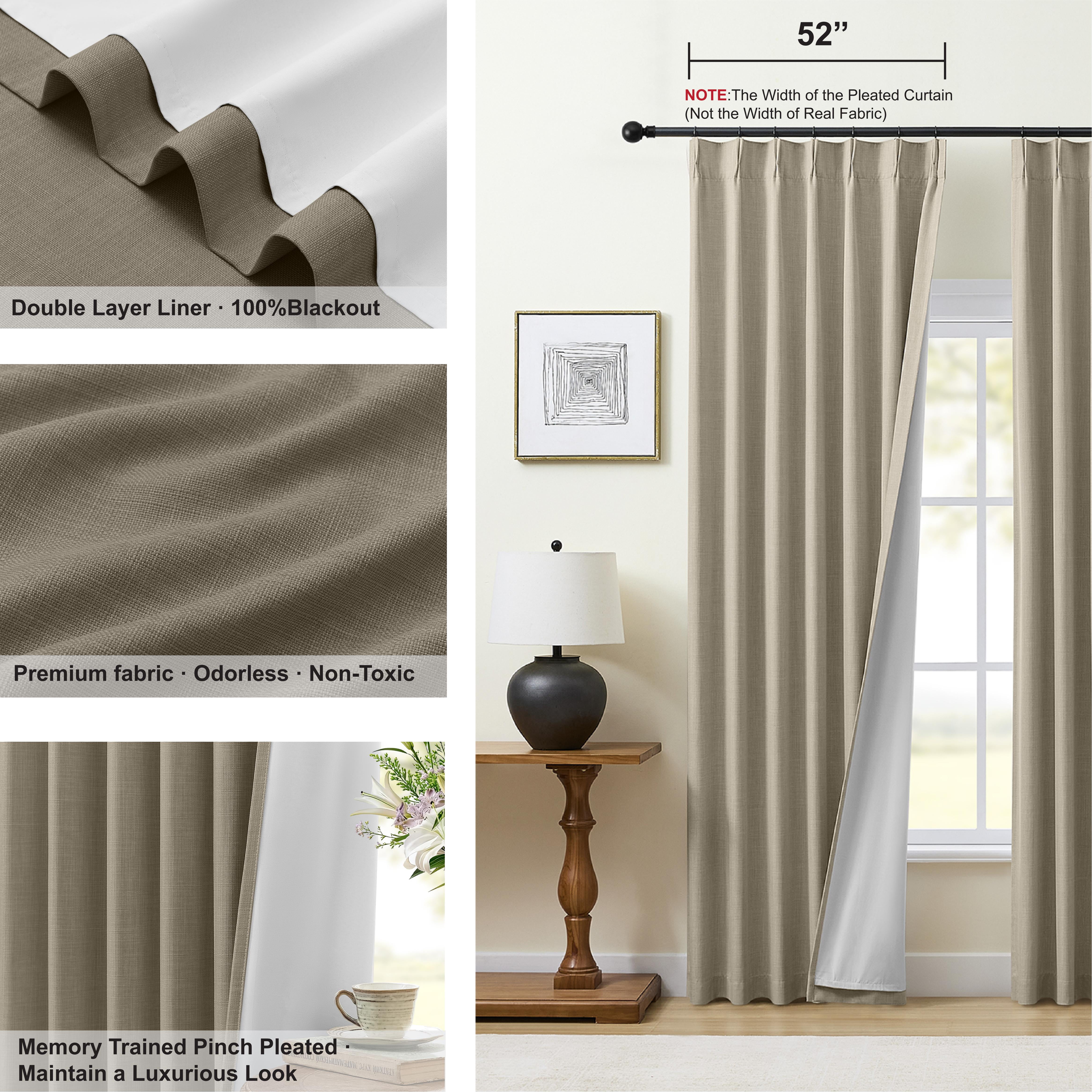 Muuphra Modern Linen Full Blackout Pinch Pleated Curtains for Bedroom Living Room,2 Panels,40"×84"