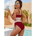 thumbnail image 4 of Women High Waisted Bikini Sets Tummy Control Swimsuits Color Block Two Piece Drawstring Bathing Suit Size M, 4 of 10