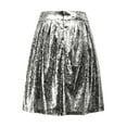 thumbnail image 6 of YMNXA Womens Skirt High Waist Solid Color Pleated Sequins Stylish Comfortable Knee Length Skirt For Party Silver L, 6 of 6