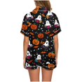 thumbnail image 6 of Women's 2 Piece Sleepwear Sets Short Sleeve Button Up Pjs Halloween Spooky Bat Ghost Pattern Loungewear Shorts Casual Comfortable Nightwear Pajamas, 6 of 6