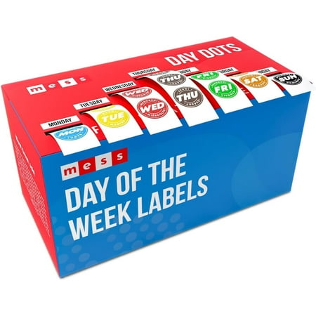 MESS Days of The Week Stickers - Day Dots Food Labels 3/4 7000/Box Labels for Food Containers - Restaurant Supplies Food Date Labels - Date Dots - Expiration Date Stickers - Day Dot Stickers