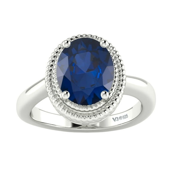 V3 Jewelry® 925 Sterling Silver with Blue Sapphire Solitaire Ring for Women