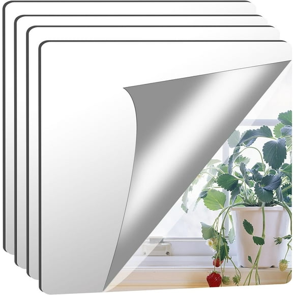 of 8 self adhesive tile mirrors, self adhesive flexible mirror, not glass, DIY acrylic wall decoration, decorative mirror, frameless, 30 x 30 cm