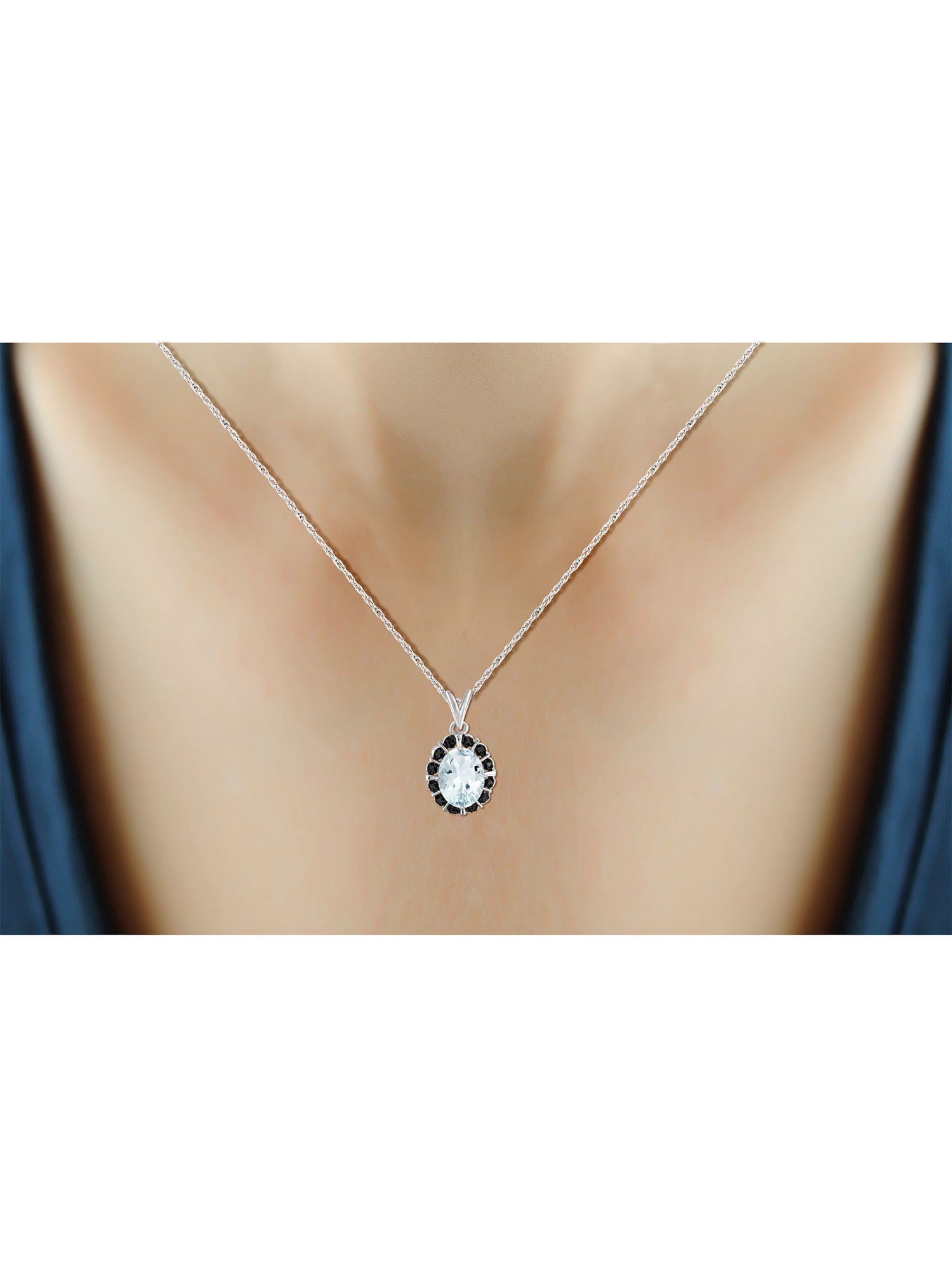 JewelersClub Silver Necklaces for Women –Silver Necklace for Women .925 Sterling Silver – Aquamarine Necklace Centerpiece, Black Diamond Accents – Hypoallergenic Pendant