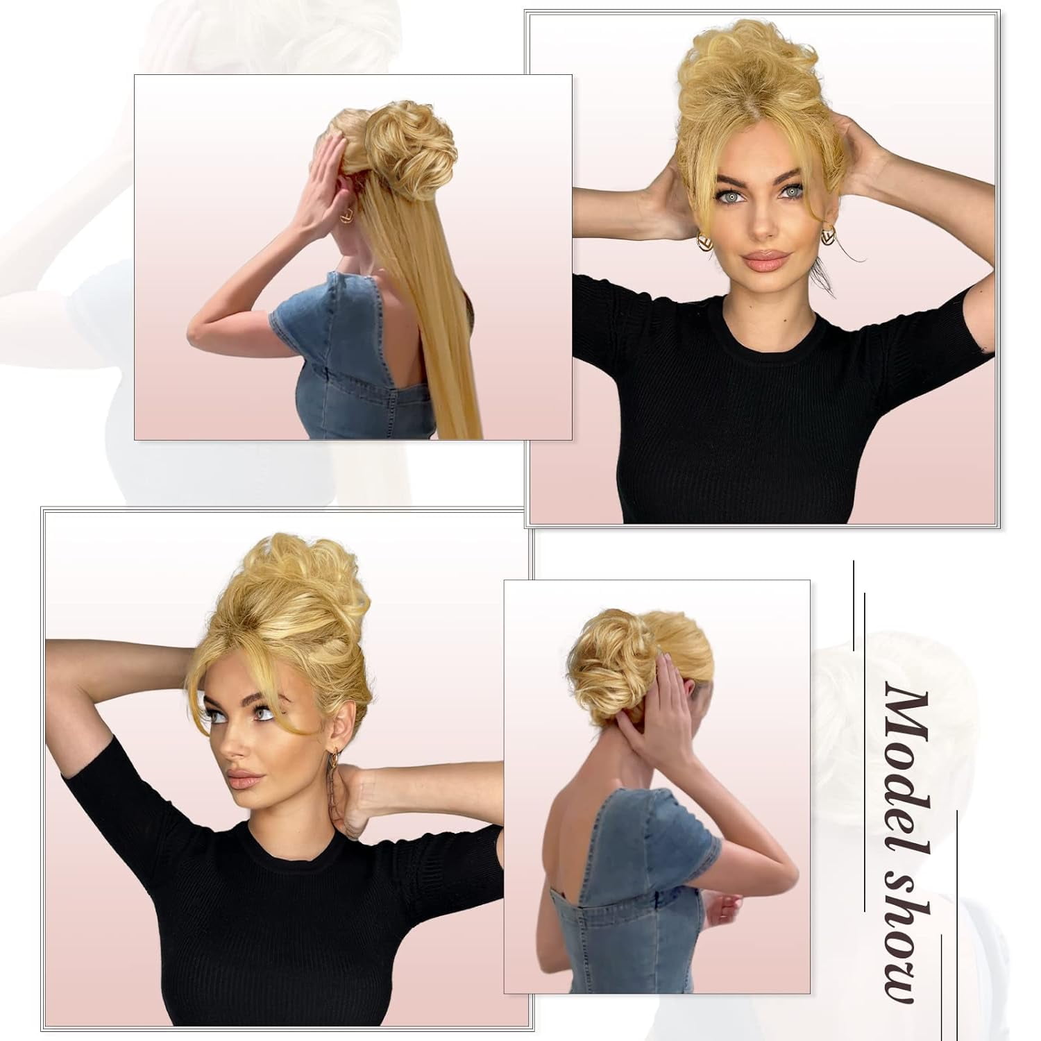 Claw Clip Messy Bun Hair Piece Real Human Hair Buns Wavy Curly Updo Hair Buns Claw Clip Ponytail Hairpieces Hair Scrunchie with Clip for Women