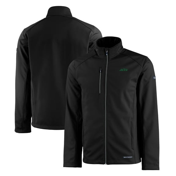 Men's Cutter & Buck Black New York Jets Primary Logo Evoke Eco Softshell Recycled Full-Zip Jacket