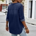 thumbnail image 5 of Miqool Women's Washed Denim Tunic Tops 3/4 Sleeve V-Neck Loose Fit Jean Blouse Casual Roll-Up Sleeve Everyday Shirts, 5 of 9