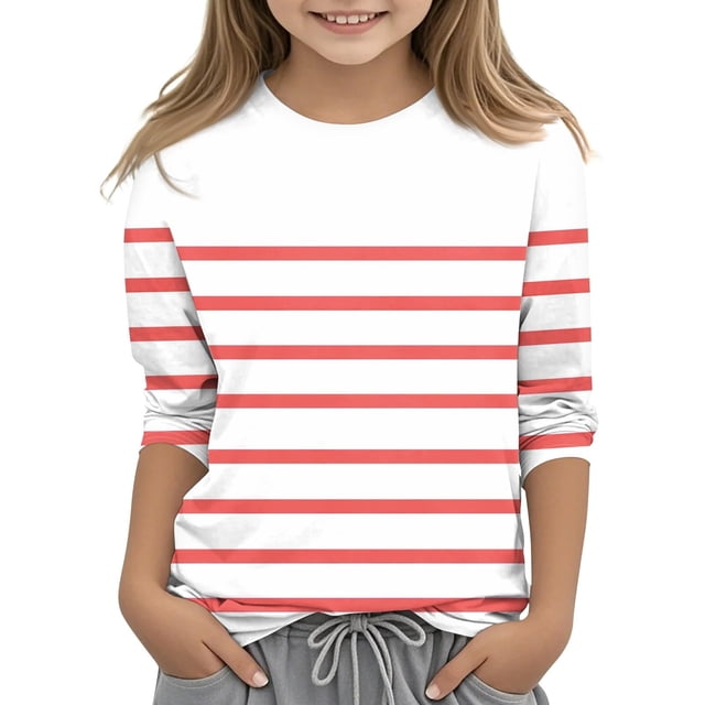 MeetoTime Mode Enfants Couleur Unie Imprimé Manches 3/4 Col Rond Hauts T-shirt pour Garçons Filles