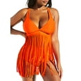 thumbnail image 1 of Pudcoco Ensembles de Bikini à Franges pour Femmes, Couleur Unie, Été, 2 Pcs, Débardeurs Sans Manches à Col en V Profond + String Taille Haute, 1 of 6