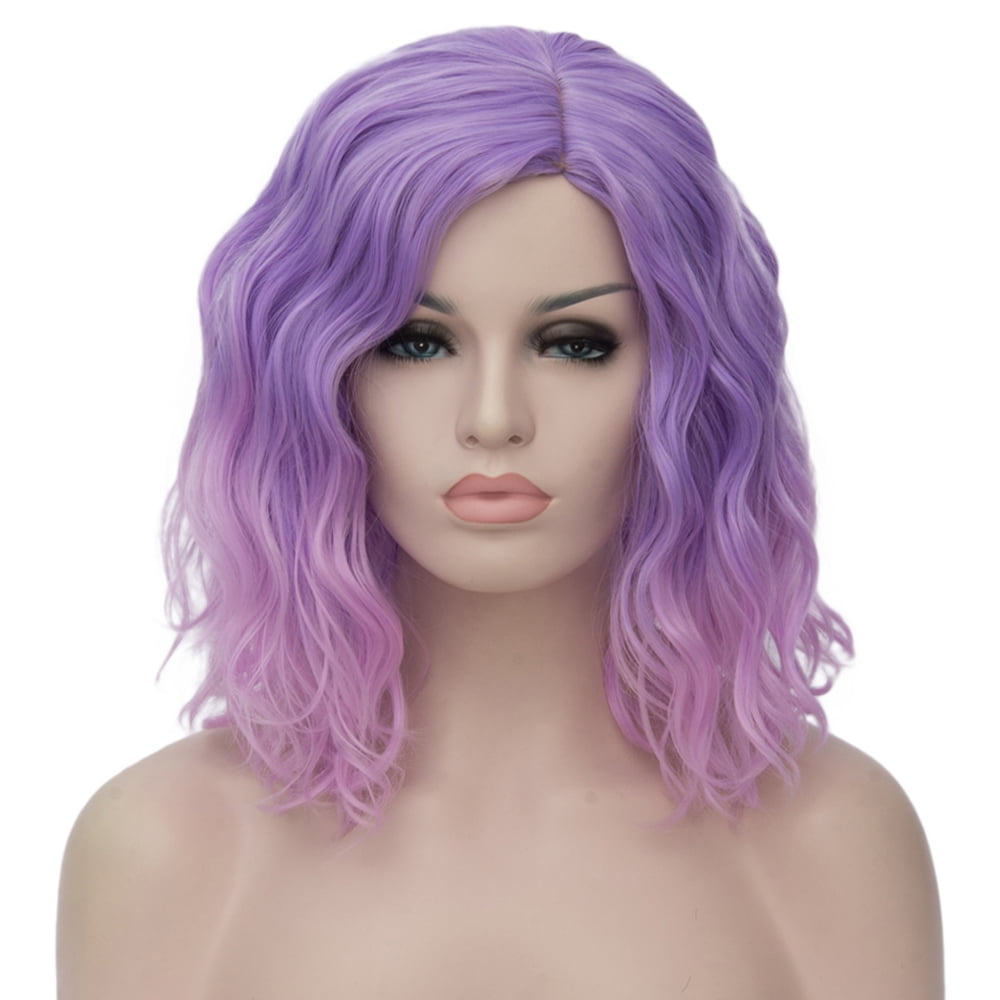RightOn Purple Pink Wig for Women Short Curly Wavy Bob Purple Wig Pink