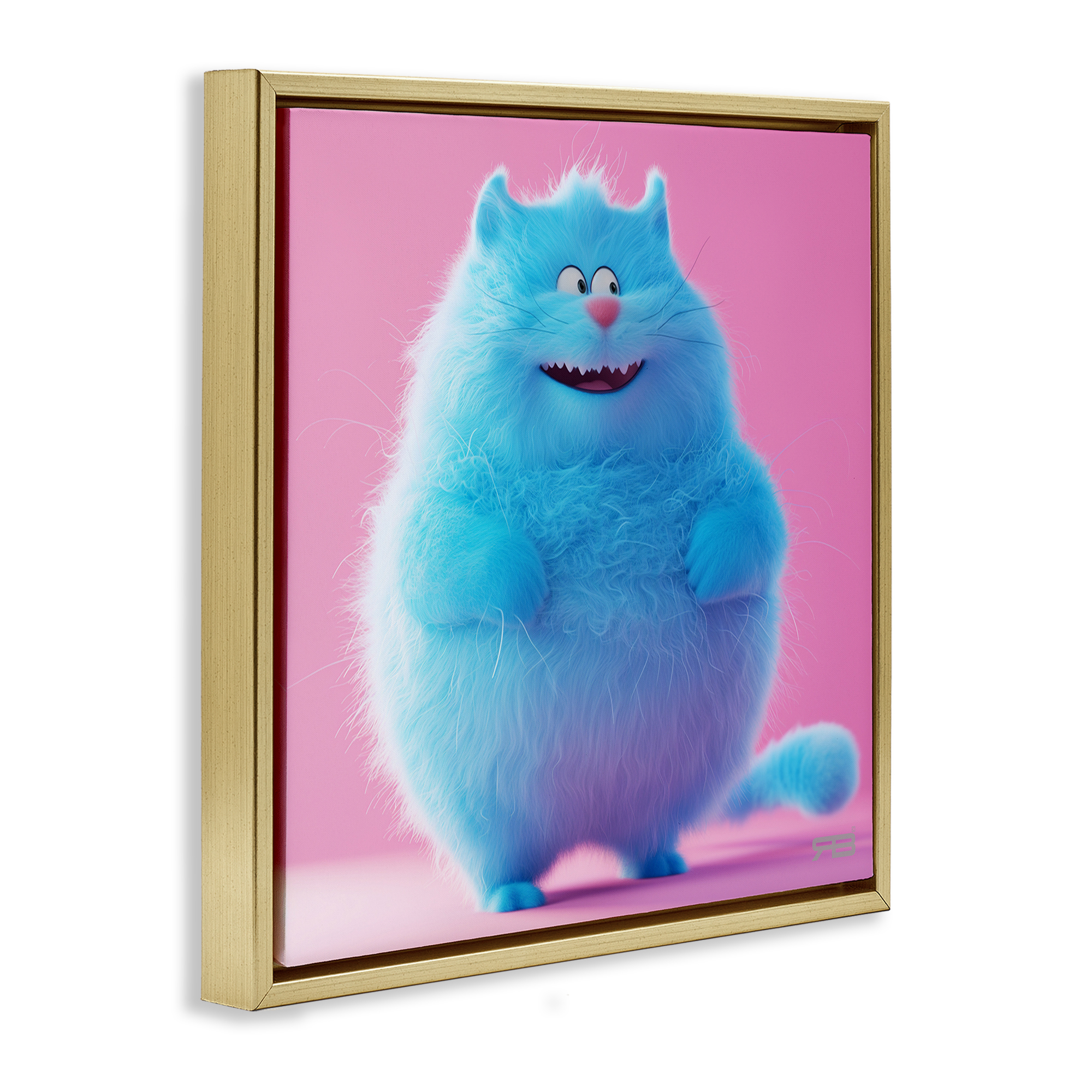 Stupell Industries Funny Blue Cat Animals Painting Gold Floater Framed Canvas Art Print Wall Art, 18 x 18