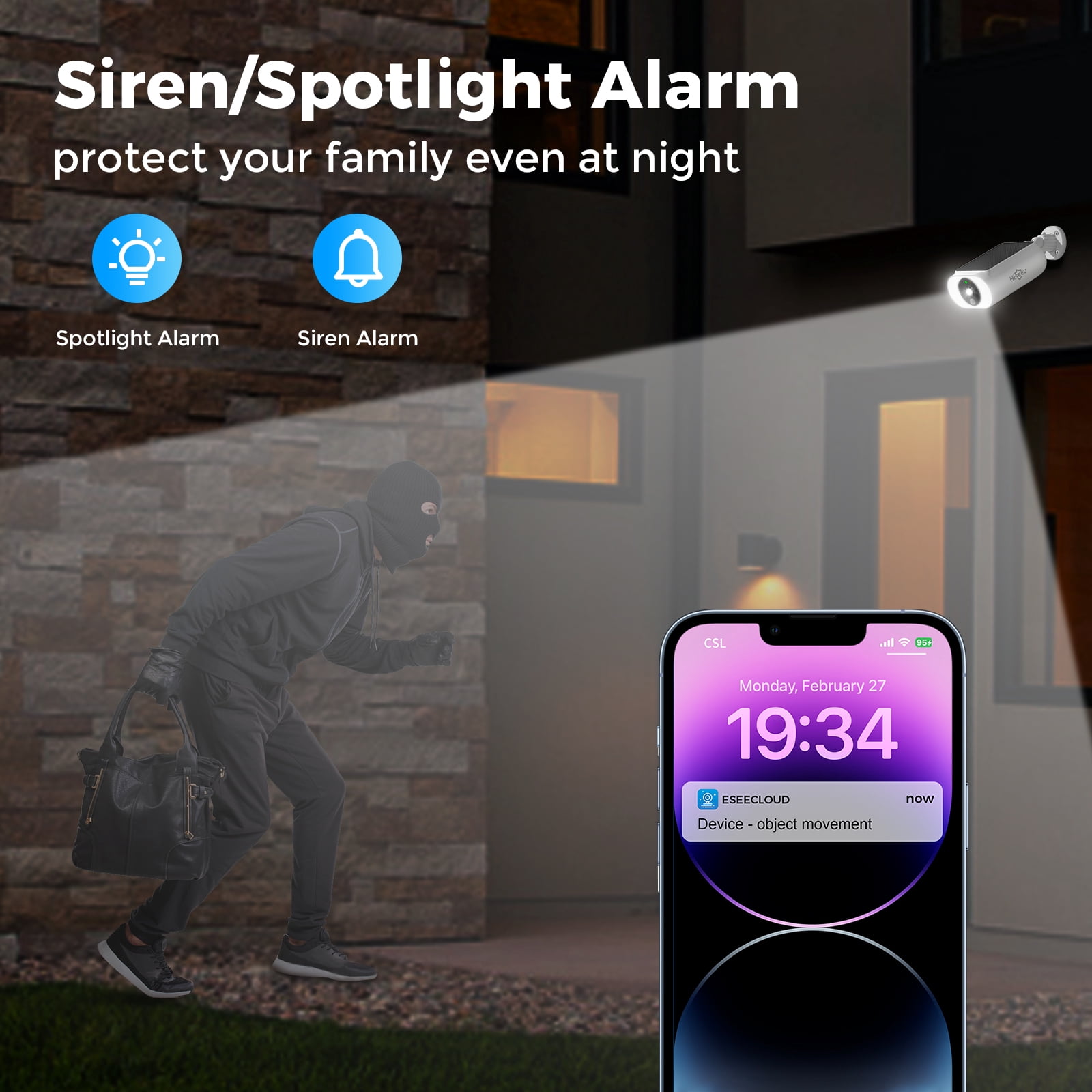 Hiseeu 4MP Wireless Security Camera Outdoor with AI Motion Detection & Siren, Non-Stop Solar Powered Charging, Color Night Vision, SD /Cloud Storage