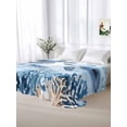 thumbnail image 5 of Blue Beach Coastal California King Size Flat Sheet, Wrinkleproof & Fadeproof Cooling Flat Bed Sheet Only, Coral Nautical Sea Turtle Breathable Soft Bedding Top Sheets 108 x 98 Inches, 5 of 8